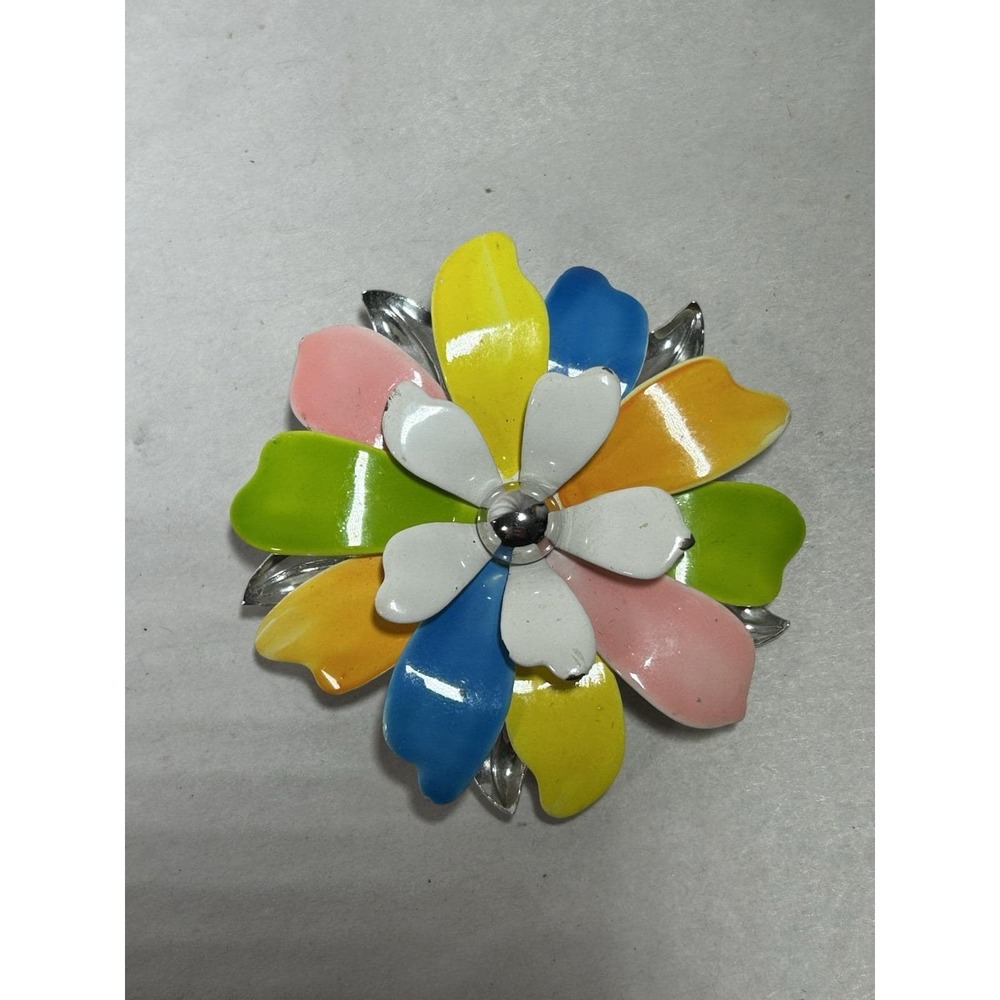 VTG White Orange Yellow Green Blue Flower Brooch Pin for Women Fashion Jewelry